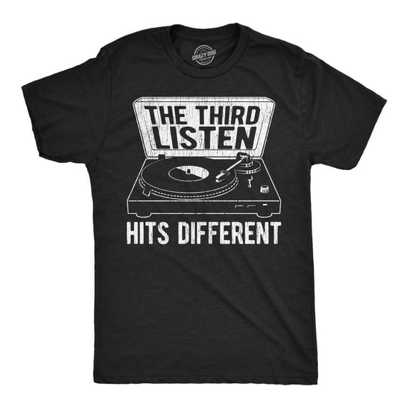 Mens Funny T Shirts The Third Listen Hits Different Sarcastic Record Player Graphic Novelty Tee for Men Graphic Tees