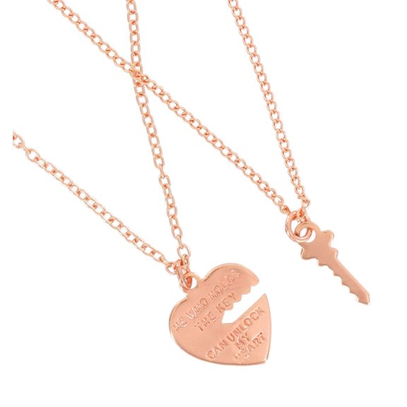 Rose Gold Tone Heart And Key Small Pendant Sweetheart Necklaces Couples Set Ladies Adult Female Women