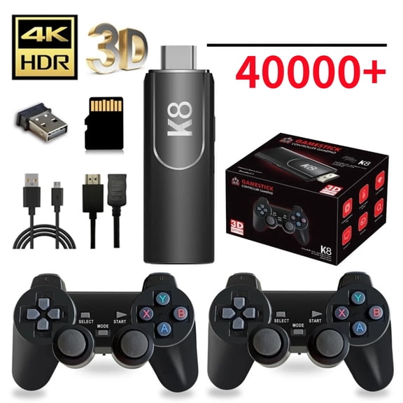 ZYTKWT K8 Retro Gaming Stick, 4K HDMI Output, Dual 2.4G Controllers, Plug-and-Play Video Game System for TV, 64G