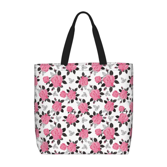 Fotbe Rose Flowers Bolsa Tote con Estampado para Mujer, Bolsos con Cremallera, Bolsa de Hombro Casual de Gran Capacidad con Bolsillos Internos