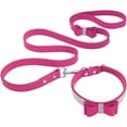 thumbnail image 5 of Beirui Rhinestone Bling Leather Dog Collar and Leash Set - Soft Flocking Sparkly Crystal Diamonds Studded - Cute Double Bowknot Collar with 4 Foot Leash for Pet Show,Pink,Neck fit 8-10", 5 of 6
