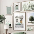 thumbnail image 4 of Cuadro sobre lienzo con diseño de arco de paisaje urbano nórdico, cuadro de hojas de eucalipto, póster con árbol verde y coche, pintura de arte de pared para decoración del hogar, 4 of 5