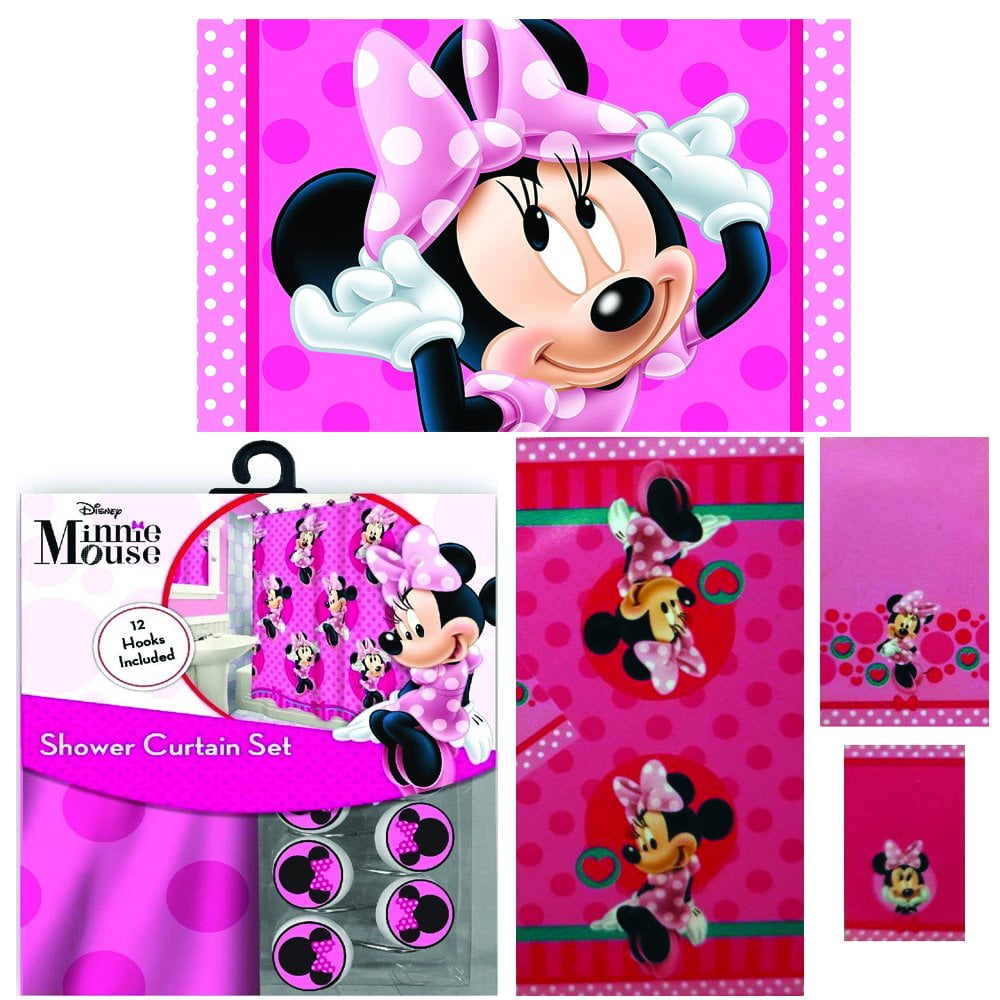 Disney Minnie Mouse Bathroom set Shower Curtain & Hooks & Bath Towel