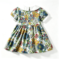 thumbnail image 4 of Baby Boy Girl Summer Outfits Floral Print Peter Pan Collar Girl Dress Kids Short Sleeve Floral Dress Matching Boy Plaid Suspender Outfit Sets, 4 of 8
