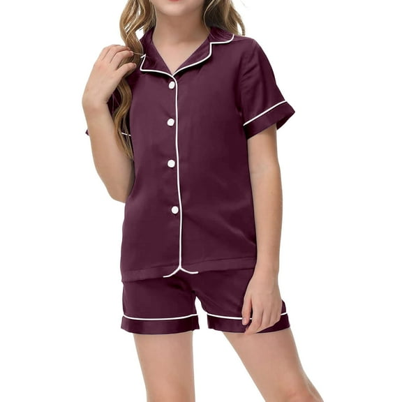 Toddler Girls Silk Pajamas Set Short Sleeve Button Down Shirts Shorts Girls Summer PJS Girls Pajamas Size 2T