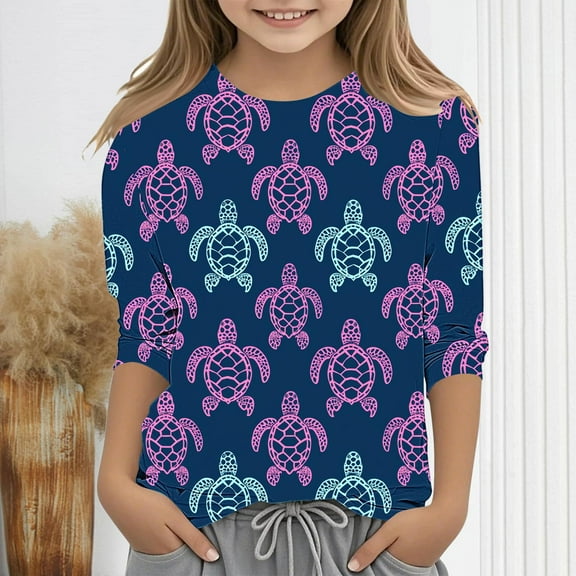 Spazoro Toddler Girls 3/4 Sleeve Shirts, Floral Print Casual Spring and Fall Round Neck Fashionable Tops for Girls Multicolor Size 4-5T