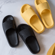 WALL QMER Cloud Slide Sandal for Women and Men, Bathroom shower slippers, EVA Anti-Slip Quick Drying Shower Shoes, Cushioned Thick Sole, Black-01