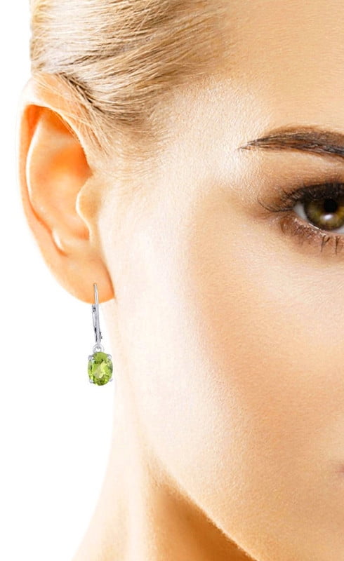 Natural Peridot Lever Back Earrings, Art deco Peridot Earring, Silver 925 Earring, 7*5 mm Oval Stone, Woman Earring, Gift For her, Solitaire Earring