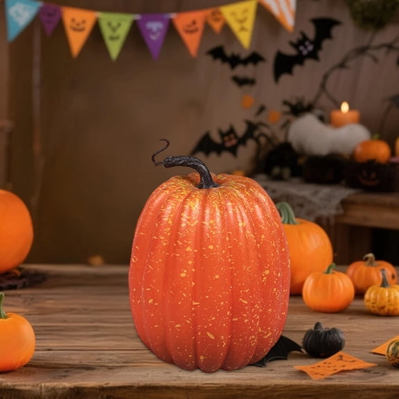 Orange Plastic Pumpkin Decor Artificial Harvest Pumpkin Ornament Realistic Fake Vegetable Pumpkin Model Halloween Thanksgiving Seasonal Ornament for Tabletop Mantel