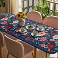 thumbnail image 3 of Navy Blue Flowers Table Cloths for 8 Foot Rectangle Tables, Spring Vintage Floral Leaves Farmhouse Patio Waterproof Elastic Fitted Tablecloths, Washable Rectangular Table Cover for Camping, 3 of 8
