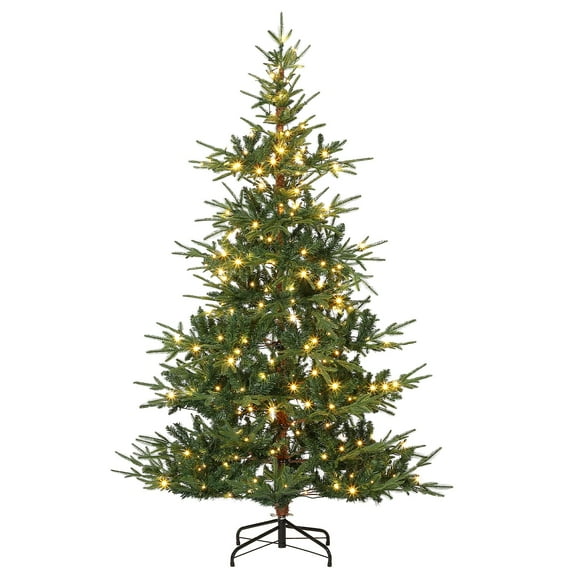 6 Ft Pre-Lit Artificial Christmas Tree, Xmas Tree with 300 Warm White LED Lights, 678 Branch Tips & Fodable Metal Base for Home Office Party Holiday Decoration