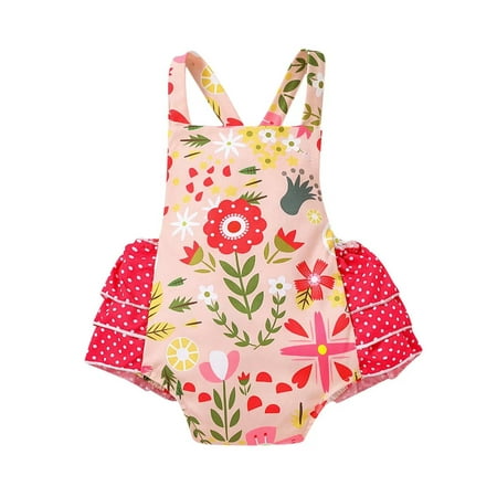 

Ma&Baby Toddler Baby Girl Sleeveless Rompers Infant Cute Floral Dot Print Ruffle Suspender Bodysuit Jumpsuit