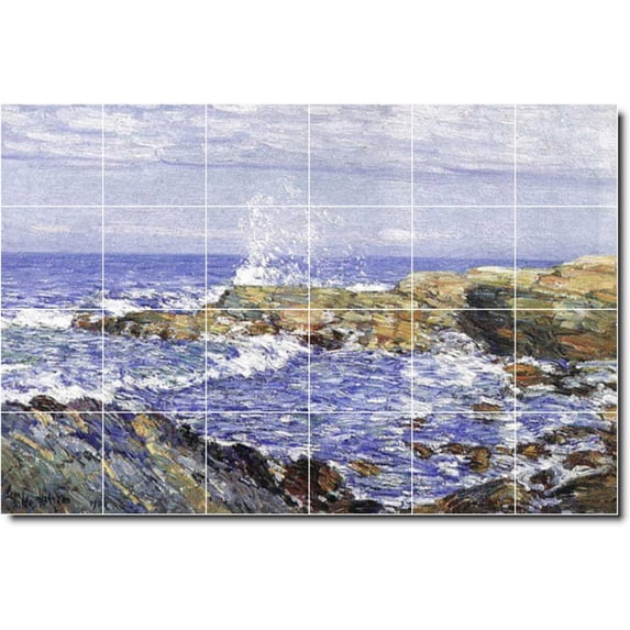 Ceramic Tile Mural-Childe Hassam Waterfront Painting 107. 72" w x 48" h using (24) 12 x 12 ceramic tiles