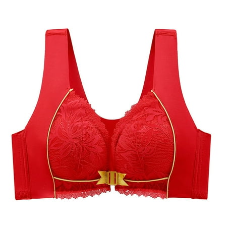 Gnurob Bras for Women Sexy Lace Lingeries Ladies Plus Size Seamless Brassiere Front Closure Bra Wirefree Push Up Bralette Comfort Breathable Bralettes Clearance Saving Red Small