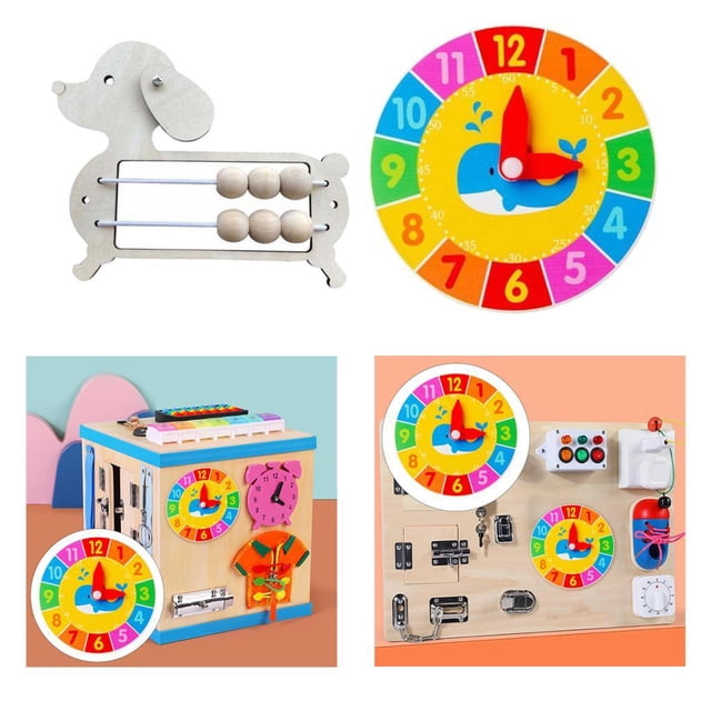 Montessori Child Busy Board Part Fine Motor Skill para Regalos de cumpleaños Cachorro Abacus y Reloj Redondo CUTICAT Tablero ocupado Montessori