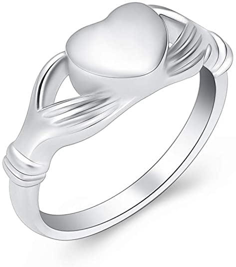 Anavia Heart in Hands Cremation Urn Ring Silver Stainless Steel Keepsake Memorial Ashes Ring - Size 10