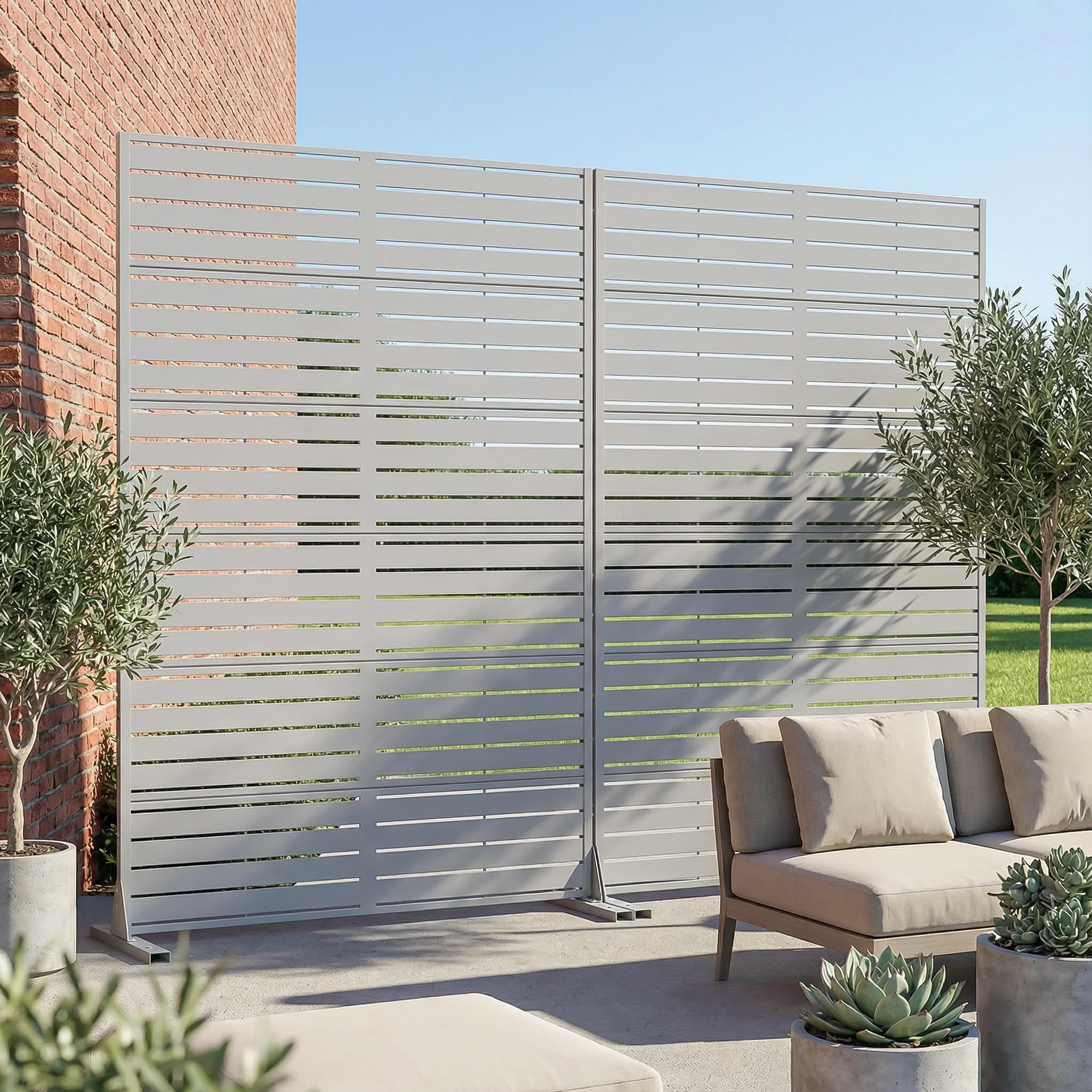 MAYEERTY 2-Piece Outdoor Metal Privacy Screen 6ft × 4ft Gray, 6-Panel Classic Louvered, Rust-Resistant for Patio