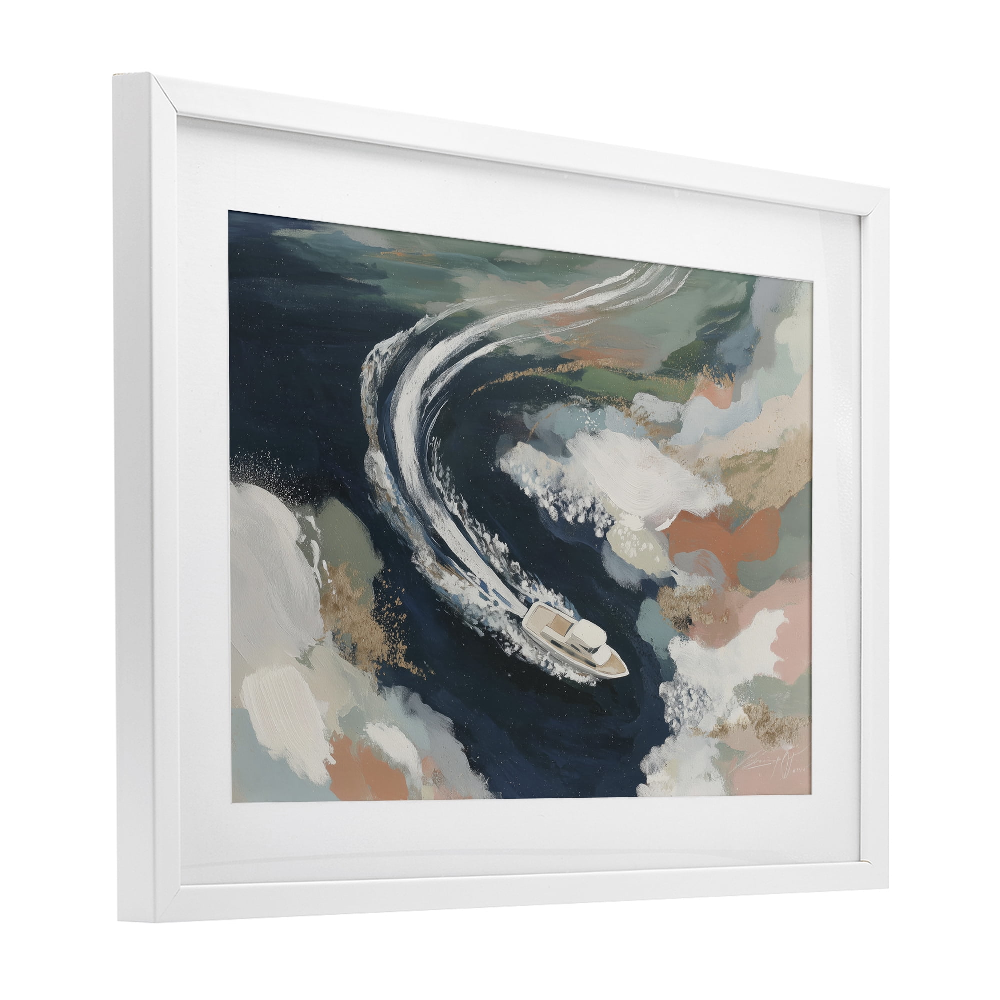 Stupell Industries Boat Wake From Above White Framed Print Under Glass, design by Chromatic Storm Studio