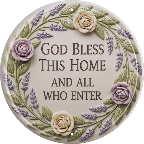 God Bless This Home Metal Sign 8x8in Round Blessing Plaque for Entryway Wall Decor