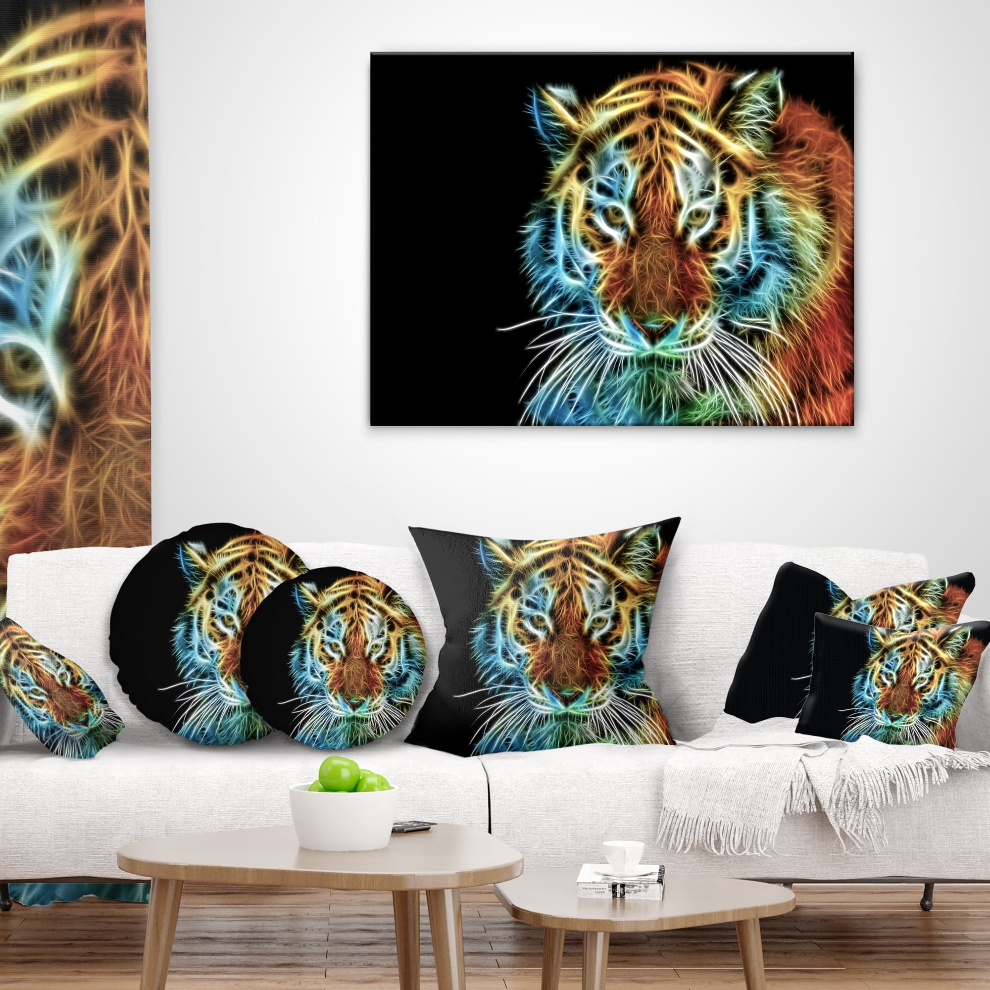 Designart Illuminating Tiger Head View - Contemporary Animal Throw Pillow - 18x18