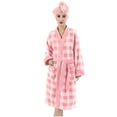 thumbnail image 3 of Xuniizn Womens Robes Plush Fleece Stripe Bathrobe with Shower Cap ​Warm Cozy Thick Nightgown with Pockets Fluffy Sleepwear Bandage Bath Robe with Pockets, 3 of 9
