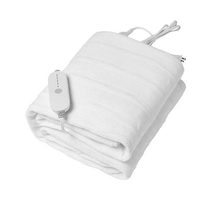KFFKFF Heated Mattress Pad, 54 x 75 in, Full Size Electric Bed Warmer with 1-5 Heat Settings Control, Machine-Wash Breathable Coral Fleece Heating Electric Mattress Sheets, White