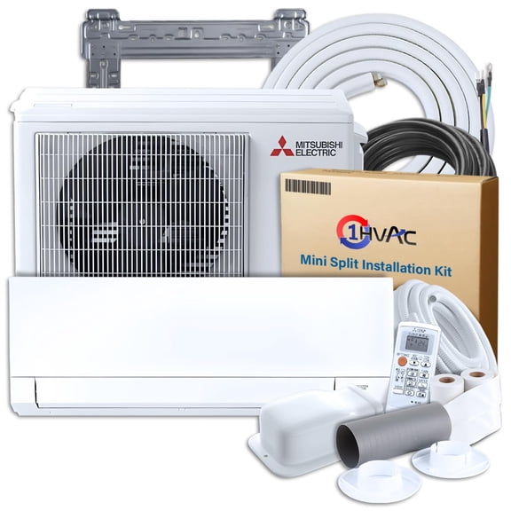 Mitsubishi 9000 BTU 28.4 SEER2 GX-Series Mini Split Heat Pump System with 15ft Line Set & Installation Kit - R454B Single Zone | Built-In WiFi Wall Mounted Ductless AC/Heating Unit