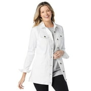 Woman Within Women's Plus Size Long Stretch Denim Jacket Color: White Size: 32