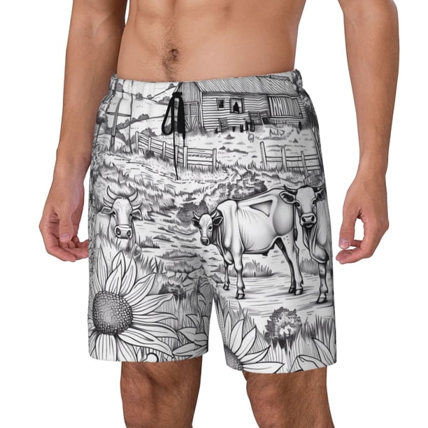 Balery Country Farm Scene Bañador para hombre, shorts de playa de secado rápido con entrepierna y forro de compresión-XX-Large