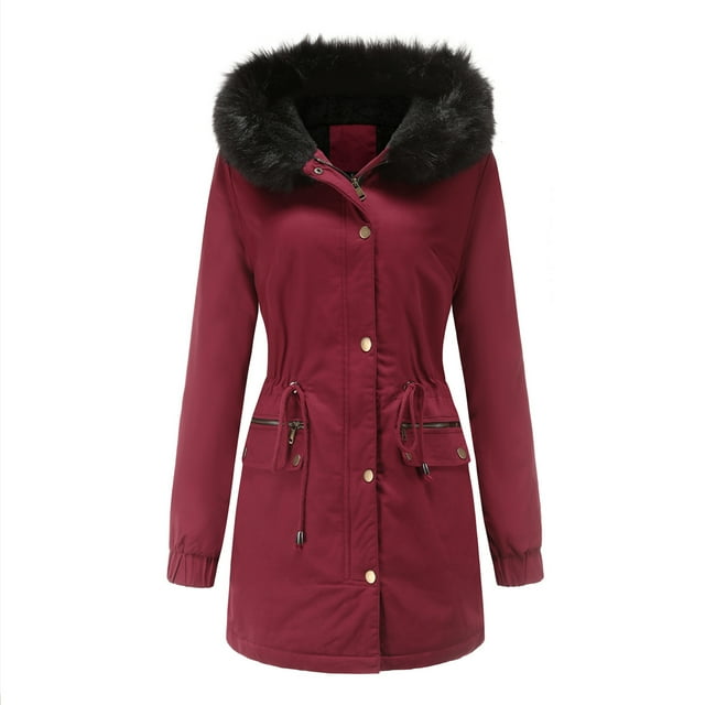 Yuyuzo Womens Winter Coats Hooded Long Sleeve Button Zip up Quilted Jacket with Zipper Pockets Solid Color