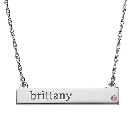 Personalized Women's Sterling Silver or Gold over Silver Name and Birthstone Bar Necklace
