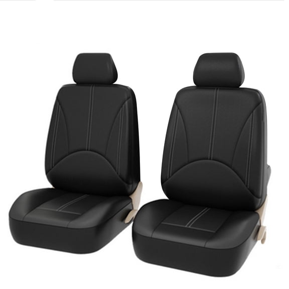 BIMZUC Universal Car PU Leather Front Seat Covers 4 Pcs Black Auto Interior Protector