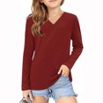 thumbnail image 2 of Blczomt Cute Girls' Shirts Long Sleeve Plain Tees Red Basic Casual V Neck Tween Girl Clothing, 2 of 5