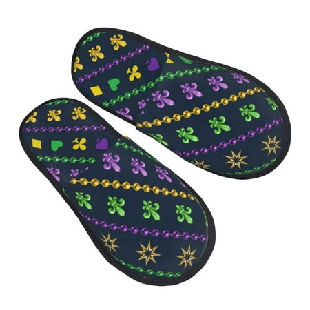 

Jgfou Mardi Gras Strings of Beads Print Womens Cozy Memory Foam Slippers Soft Warm Slip On House Slippers Anti-Skid Rubber Sole Creative Gifts for Women Mom Girlfriend
