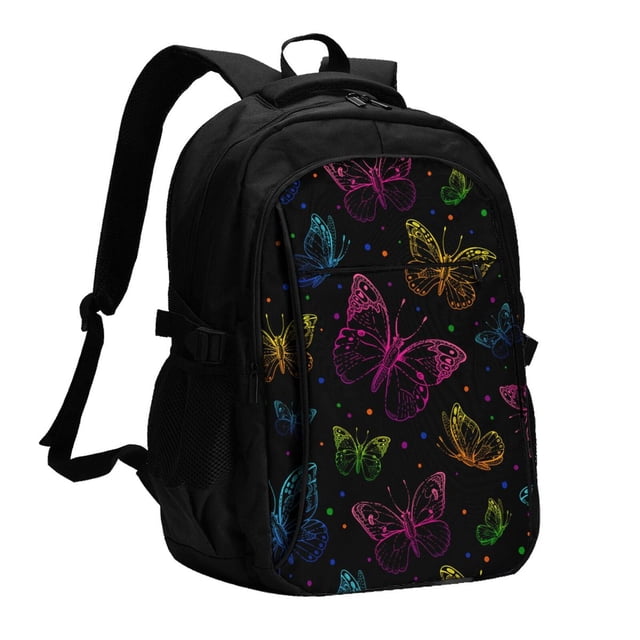 Balery Butterfly Mochila con carga USB para hombre y mujer - Mochila impermeable y antirrobo para laptop con puerto USB para viajes, trabajo