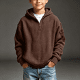 thumbnail image 5 of NEBWOAK Teen Boys Waffle Knit Half Zip Hoodie, Casual Pullover Sweatshirt with Arm Pocket, Brown,Size 13-14T, 5 of 7