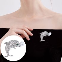 Xinyolin Cute Dolphin Shape Brooch Sparkling Rhinestones Faux Pearl Decor Pin Shawl Scarf Hat Outfit Animal Badge Jewelry Gift