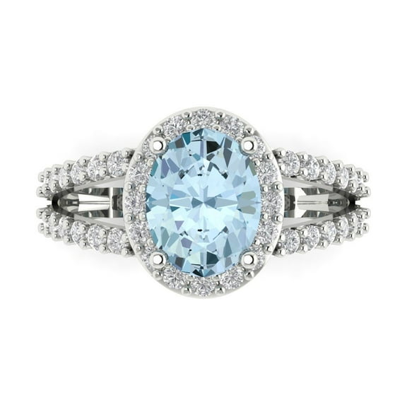 Solitaire with Accents Engagement Ring for Women - 2.6ct Simulated Blue Diamond in 14K White Gold Promise Ring