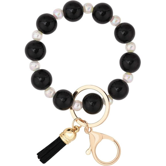 Silicone Beaded Keychain Wristlet Key Ring Bracelet Cute Car Key Chain Holder with Acrylic Beads for Women Girls