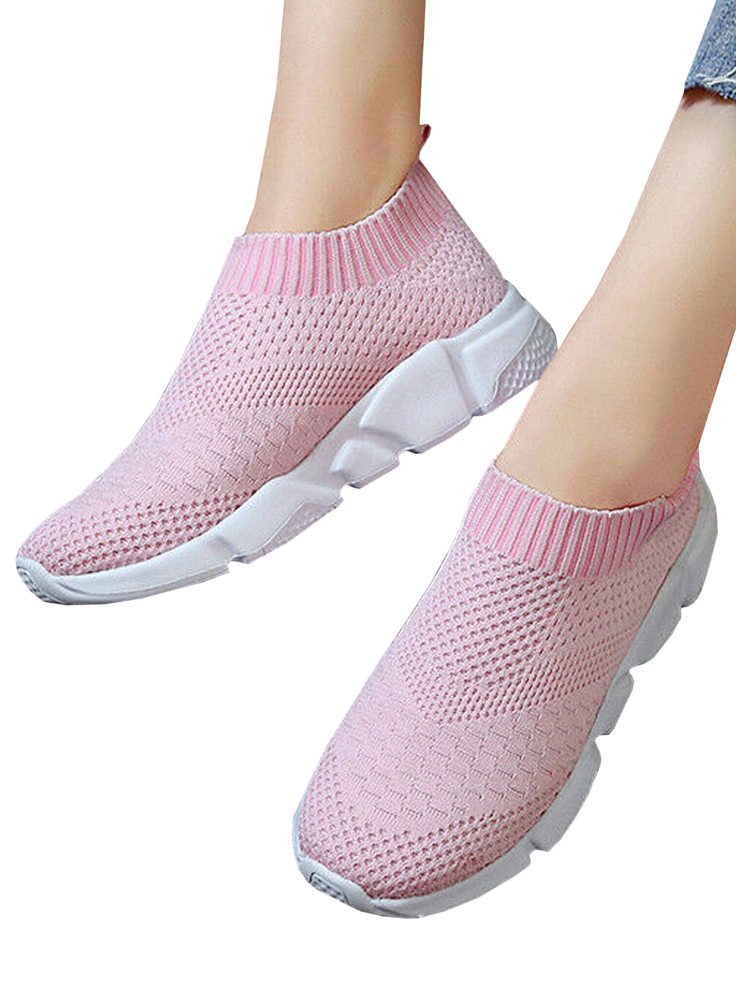 Women Mesh Pumps Breathable Sports Trainers Slip On Sneakers Gym Girl Sock Shoes 
