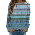 thumbnail image 2 of HLKJKLS Oversized Sweatshirt For Women Star Print Hoodless Long Sleeve Side Split Loose Pullover Sweatshirt Blue S-3Xl, 2 of 5