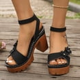 thumbnail image 2 of Rokment Womens Floral Platform Dressy Sandals Boho Beach Casual Open Toe Ankle Strap Chunky Lug Heels Dress Summer Shoes Black Size 6.5, 2 of 7