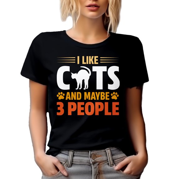 I Like Cats and Maybe 3 People - Cat Lover Introvert, Black T-Shirt, Small