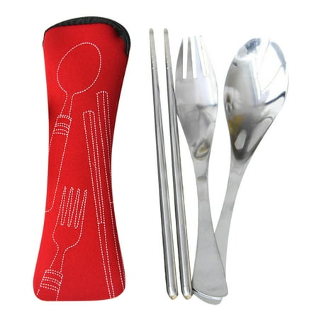 

Shishian 1 Set Of Tableware (1X Cloth Bag+1X Fork+1X Spoon+1 Pair Of Chopsticks) Portable Cutlery Set 3Pcs Stainless Steel Knife Fork Spoon Family Travel Camping Cutlery Red Metal （Clearance）
