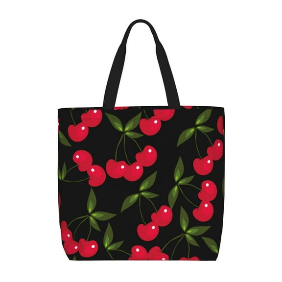 Pofeuu Cherry Print Tote Bag for Women,Hobo HandBags with Zipper,Large Capacity Casual Shoulder Handbags with Inner Pockets