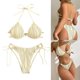 thumbnail image 2 of Women 2Pieces Sexy Halters Neck High Cut Thong Swimsuit Set Push Up Swimsuit Lacing up Swimwears Bathing Suit Beachwears light yellow XL, 2 of 4