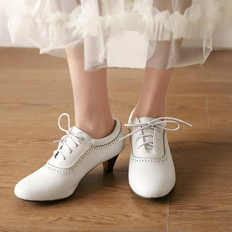 Women's Vintage Casual Wingtip Oxfords Dress Shoes Leather Kitten