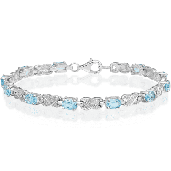 ICE CARATS 925 Sterling Silver 5.70 carat Blue Topaz Tennis Bracelet - 7 inch - Oval Cut, Natural, Prong Set, Textured Women's