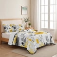 thumbnail image 4 of 3 Pieces King Quilt Set,Spring Watercolor Yellow Gray Flowers Leaves Soft Bedding Sets with 1 Quilt & 2 Pillow Shams,Abstract Plants Summer Bedspread Lightweight Coverlet Comforter for All Season, 4 of 7