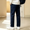 thumbnail image 5 of CYRBOKO Boys' Dress Pants, Casual Plaid Button Back-to-School Uniform Pants Navy Size 5-6 T, 5 of 7